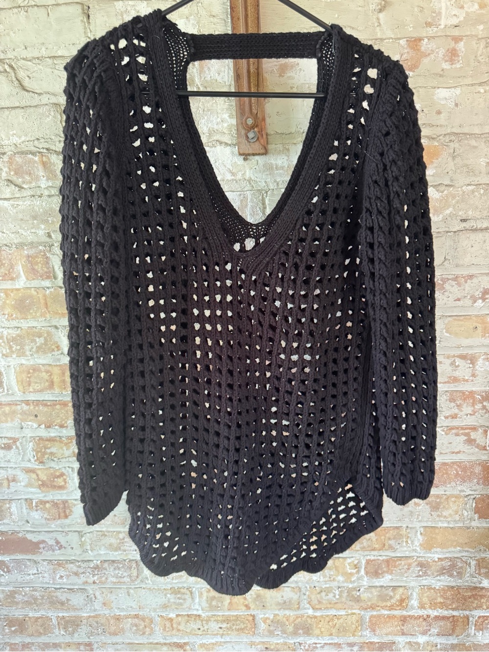 Anthropologie Black Crochet Swim Coverup V-Neck